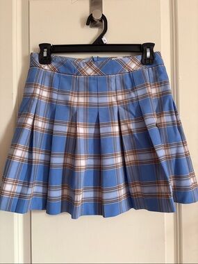 Pleated Blue Plaid Mini Skirt by Sunday Best / Aritzia